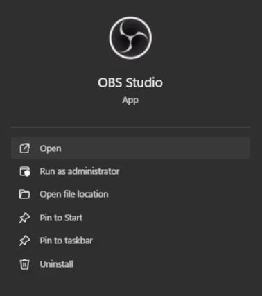 OBS in Windows start menu