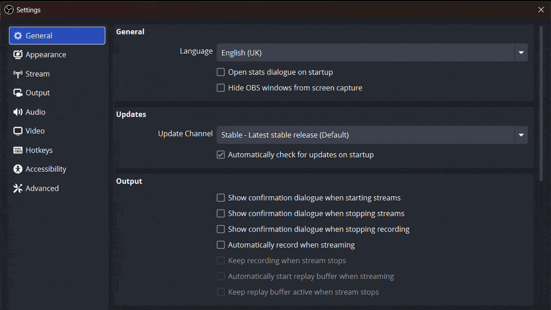 Animated GIF of opening 'Stream' settings and changing to 'Custom'